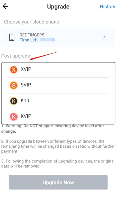 Upgrade Device Step 4 Choose plan